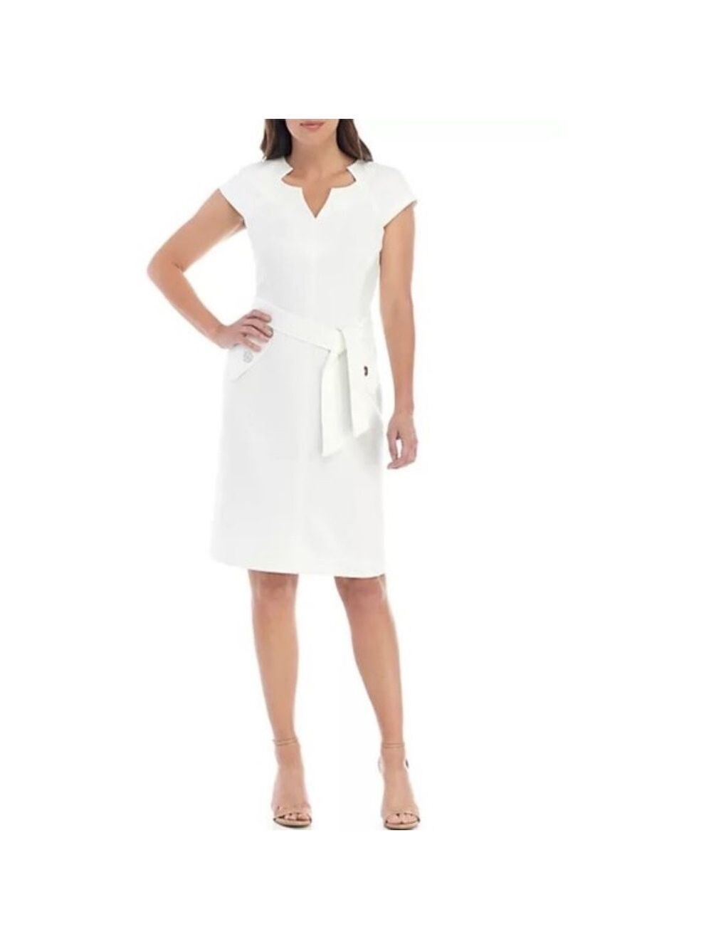 Kasper Textured Tie Waist Crepe Dress